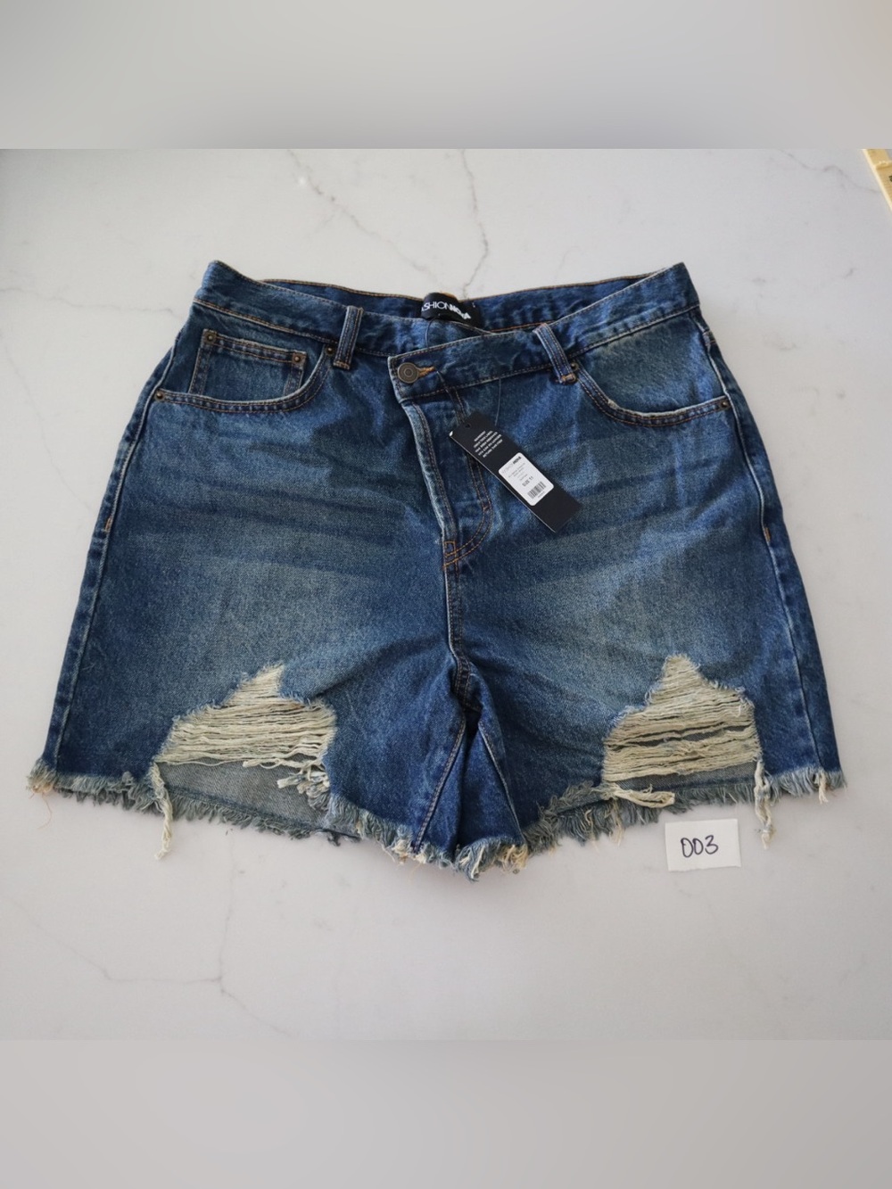 New with tag Fashion Nova Distressed High-Rise Denim Shorts - Blue